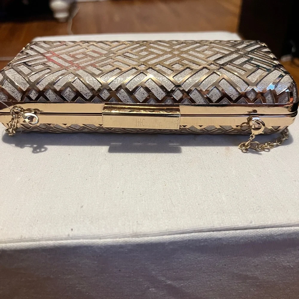 INC International Concepts Gold Geometric Clutch - Picture 3 of 7